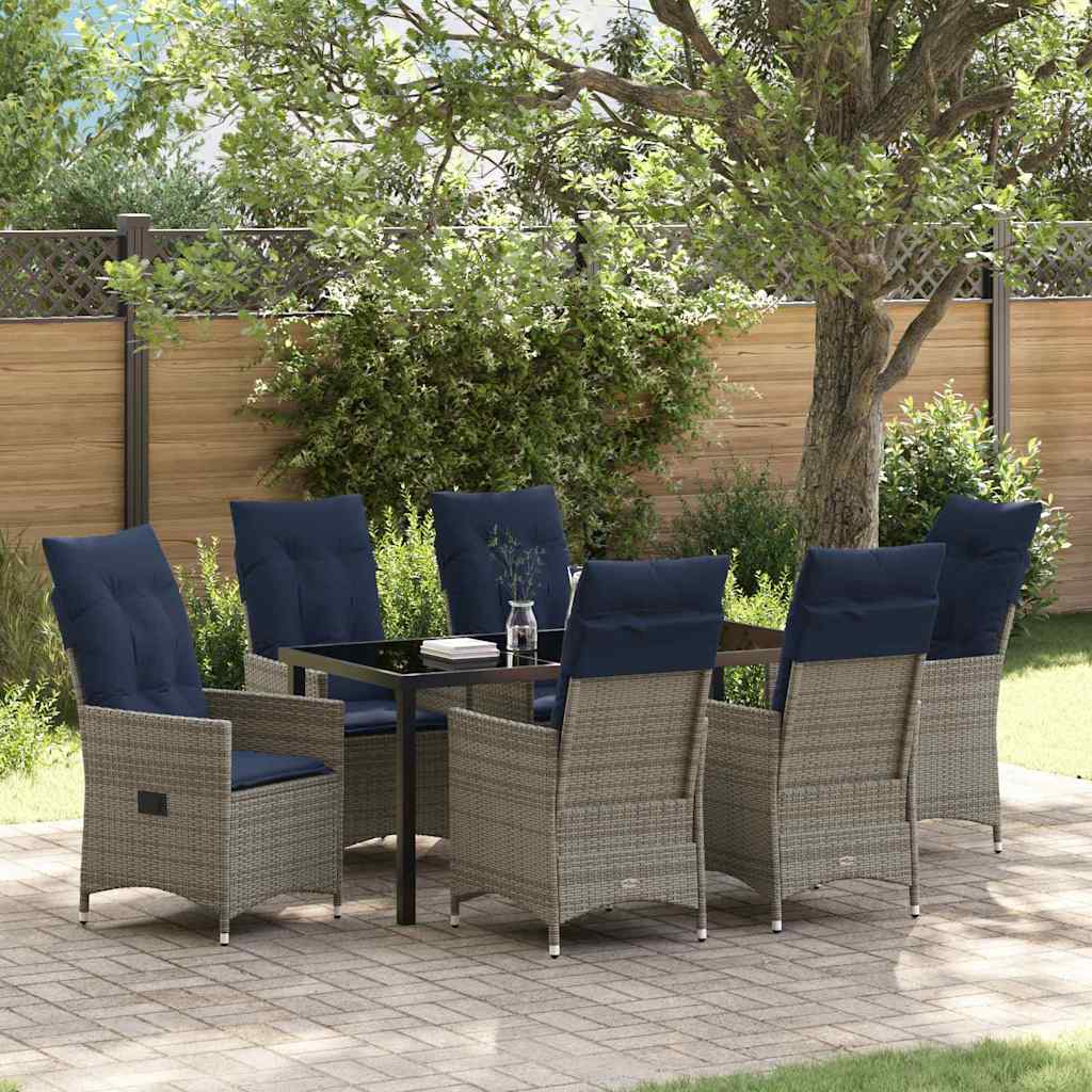 Bord- og stol sæt med pude 7 pcs Grå PE Rattan