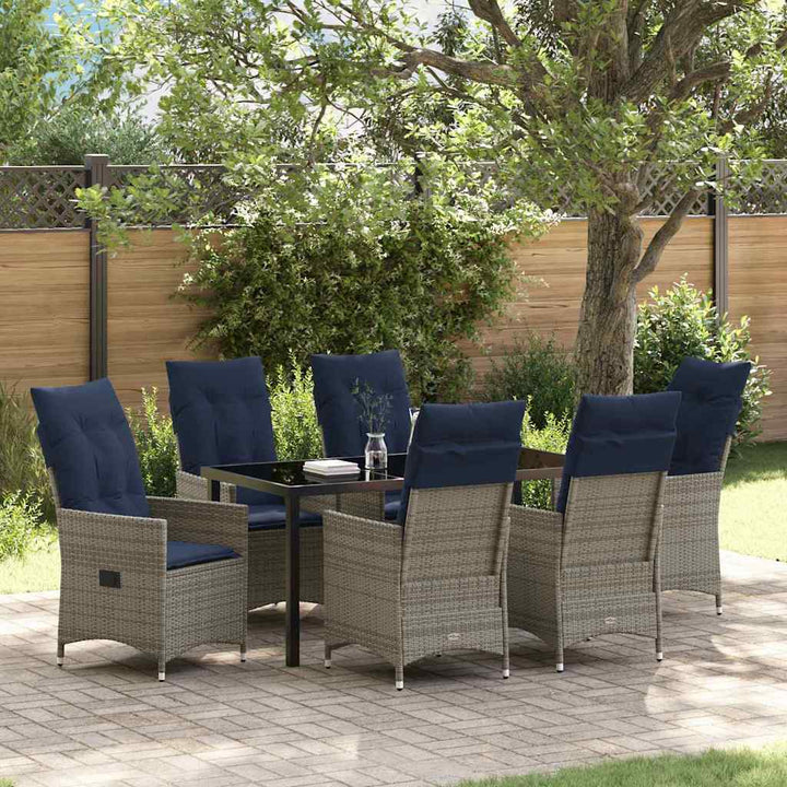 Bord- og stol sæt med pude 7 pcs Grå PE Rattan