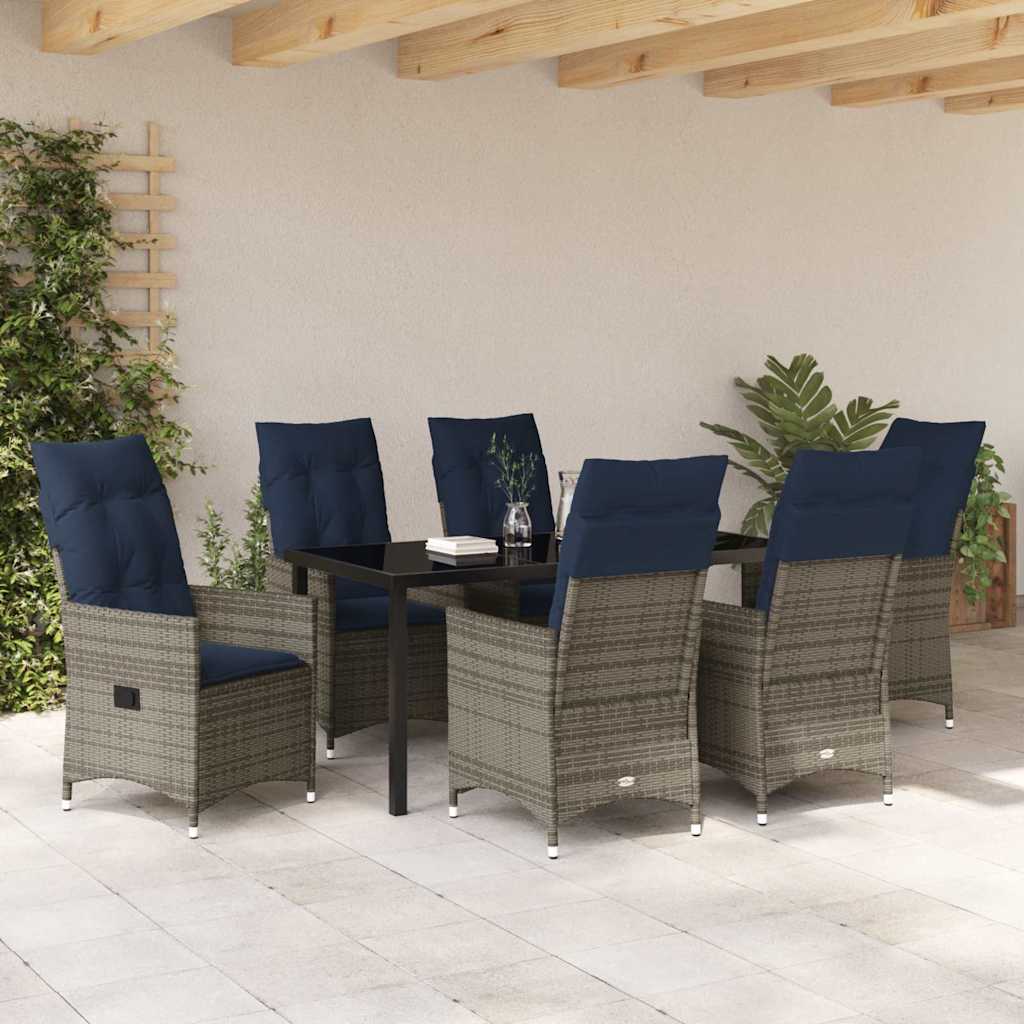 Bord- og stol sæt med pude 7 pcs Grå PE Rattan