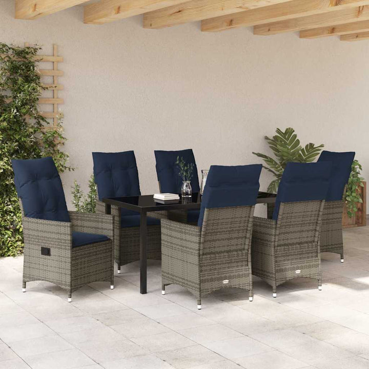 Bord- og stol sæt med pude 7 pcs Grå PE Rattan
