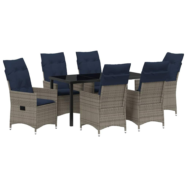 Bord- og stol sæt med pude 7 pcs Grå PE Rattan