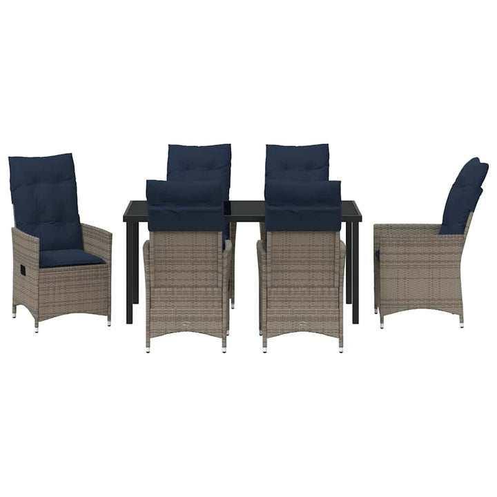 Bord- og stol sæt med pude 7 pcs Grå PE Rattan