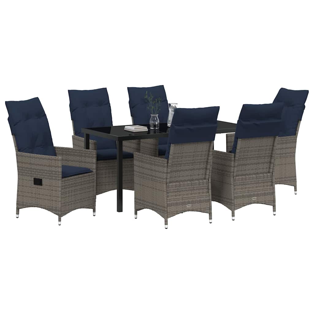 Bord- og stol sæt med pude 7 pcs Grå PE Rattan