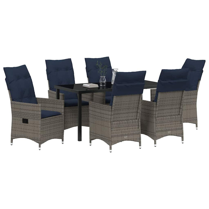 Bord- og stol sæt med pude 7 pcs Grå PE Rattan