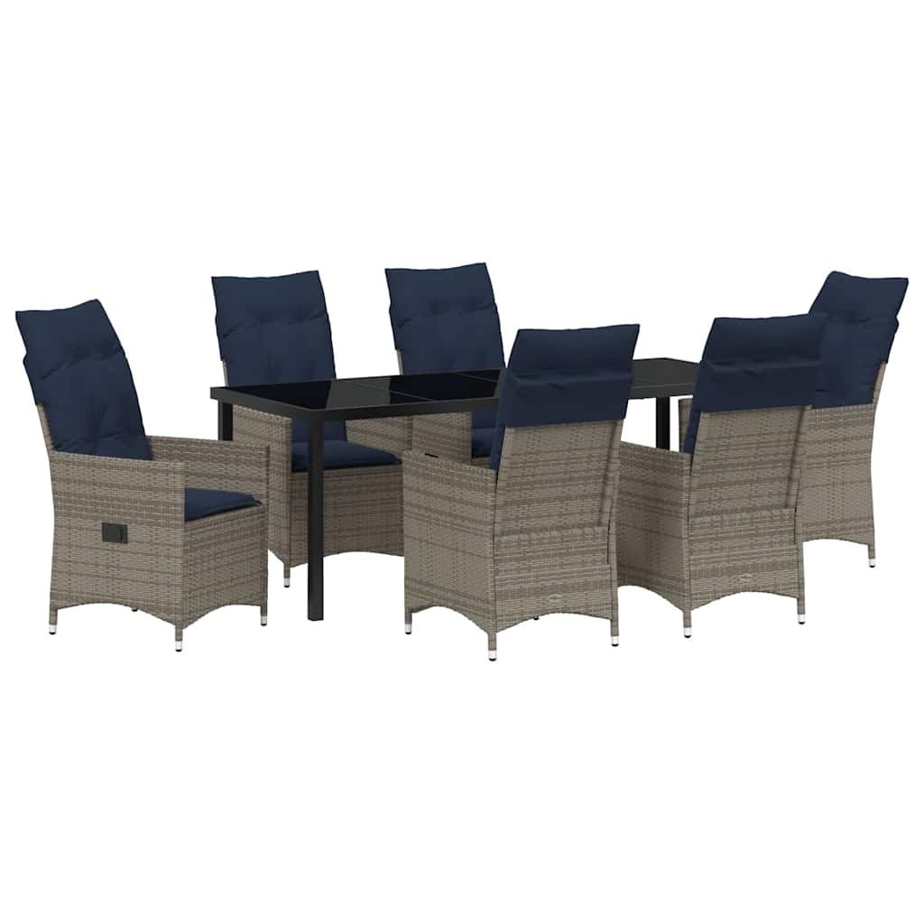 Bord- og stol sæt med pude 7 pcs Grå PE Rattan