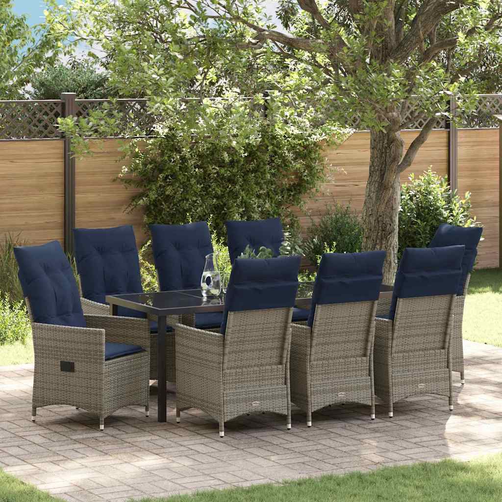 Bord- og stol sæt med pude 9 pcs Grå PE Rattan