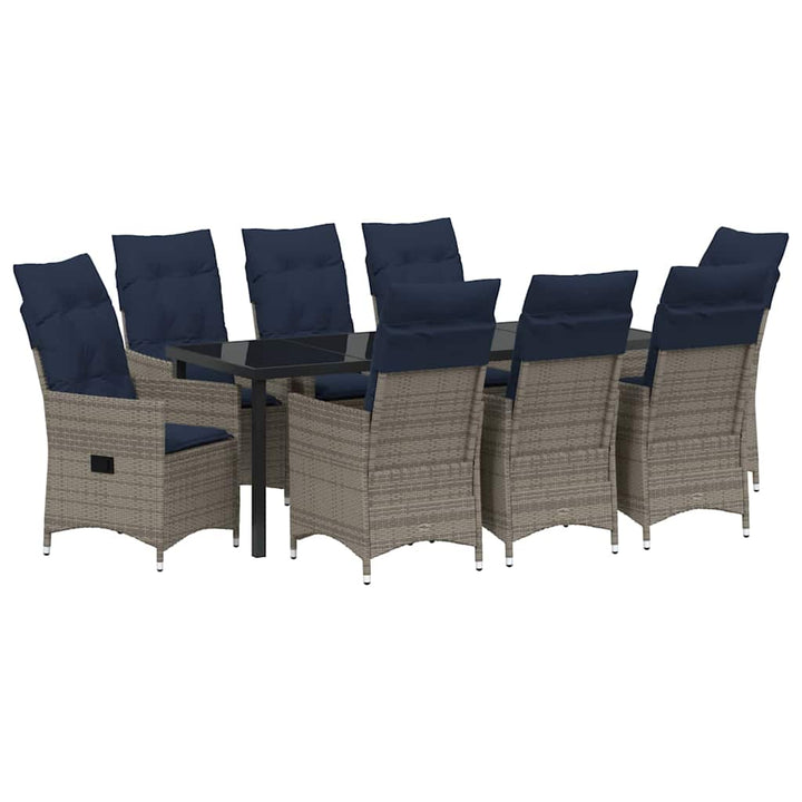 Bord- og stol sæt med pude 9 pcs Grå PE Rattan