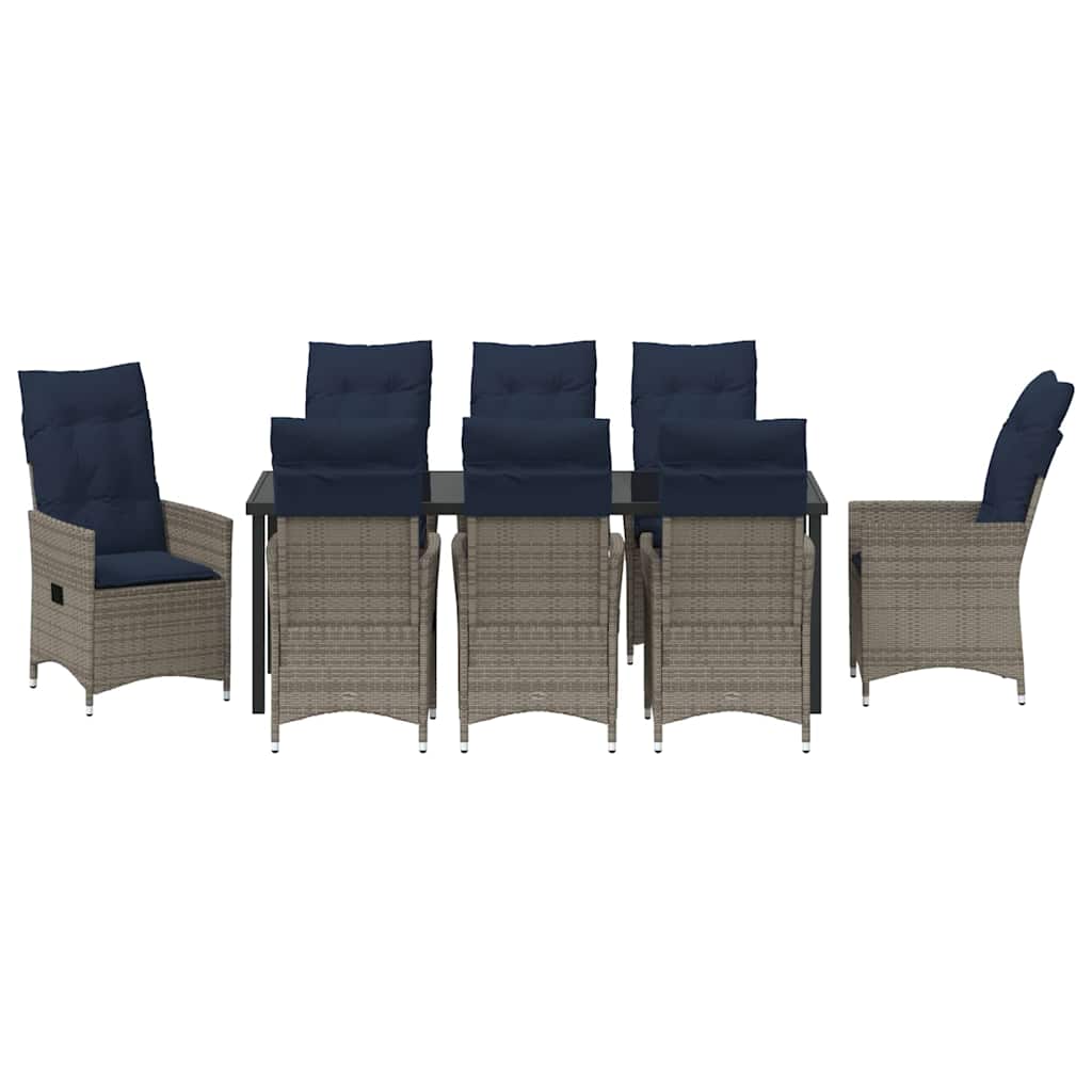 Bord- og stol sæt med pude 9 pcs Grå PE Rattan