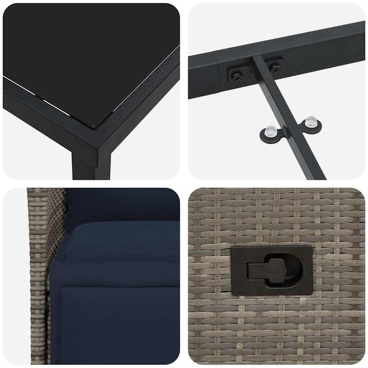 Bord- og stol sæt med pude 3 pcs Grå PE Rattan