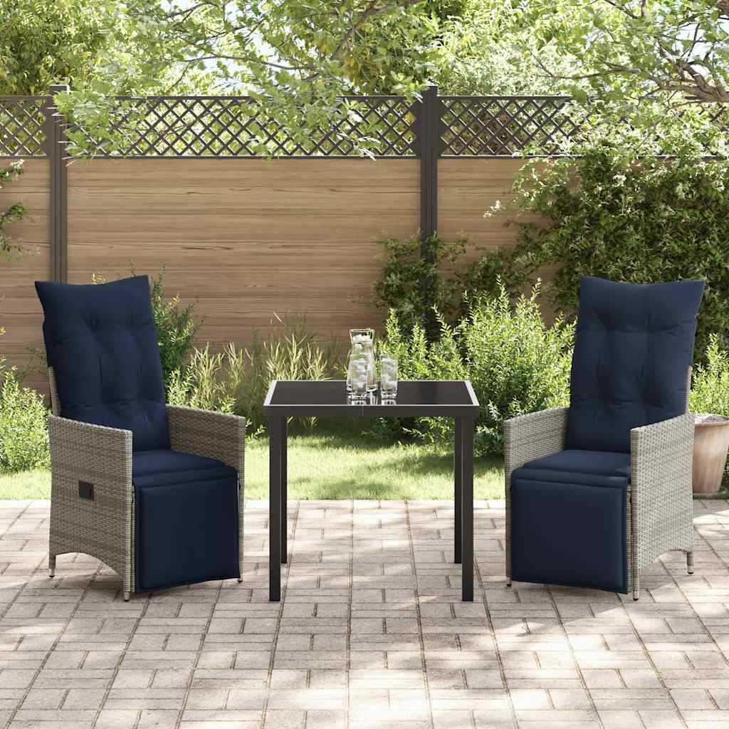 Bord- og stol sæt med pude 3 pcs Grå PE Rattan
