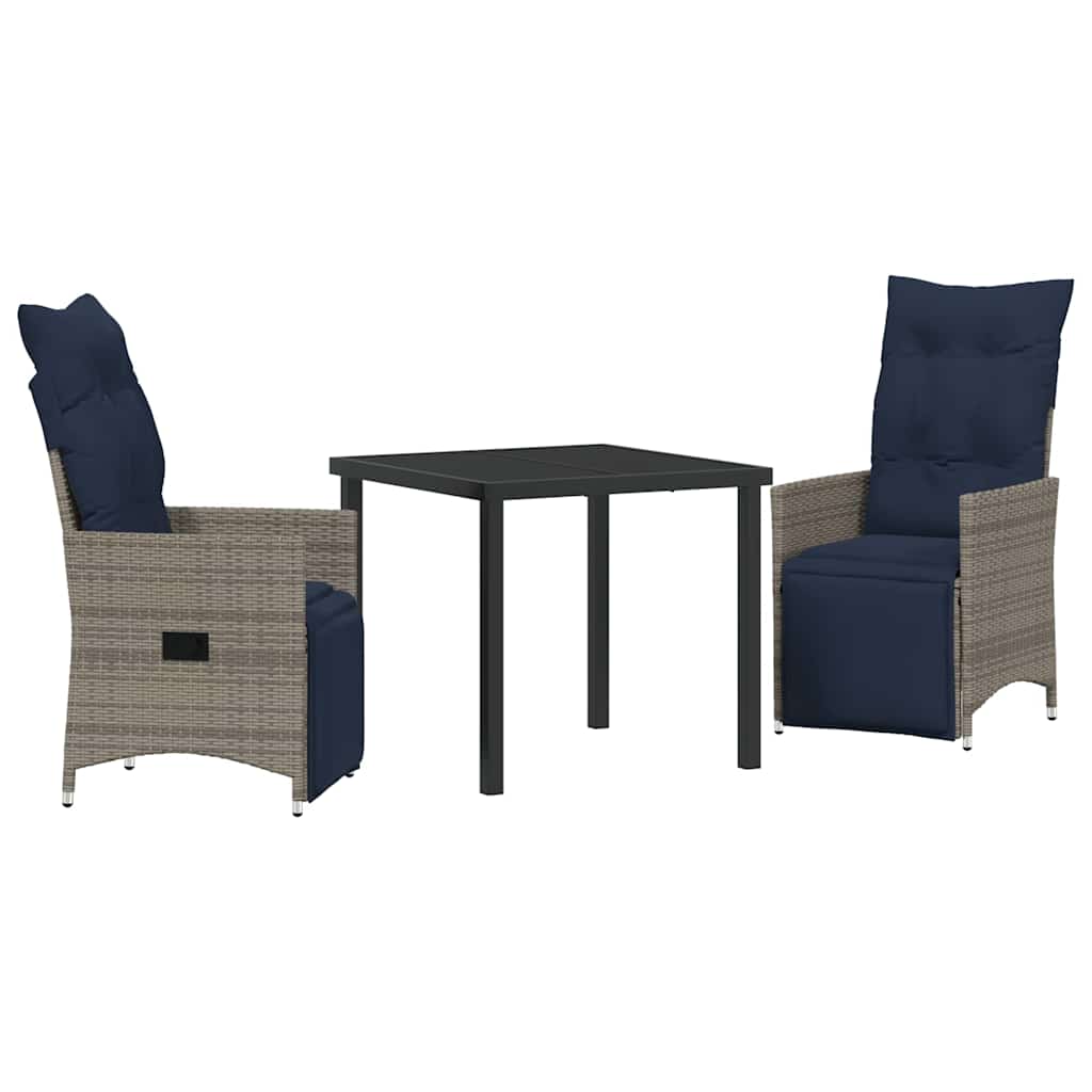 Bord- og stol sæt med pude 3 pcs Grå PE Rattan