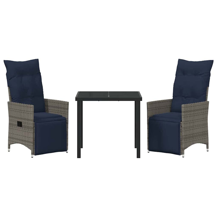 Bord- og stol sæt med pude 3 pcs Grå PE Rattan