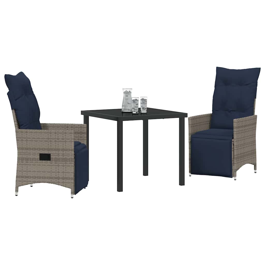 Bord- og stol sæt med pude 3 pcs Grå PE Rattan