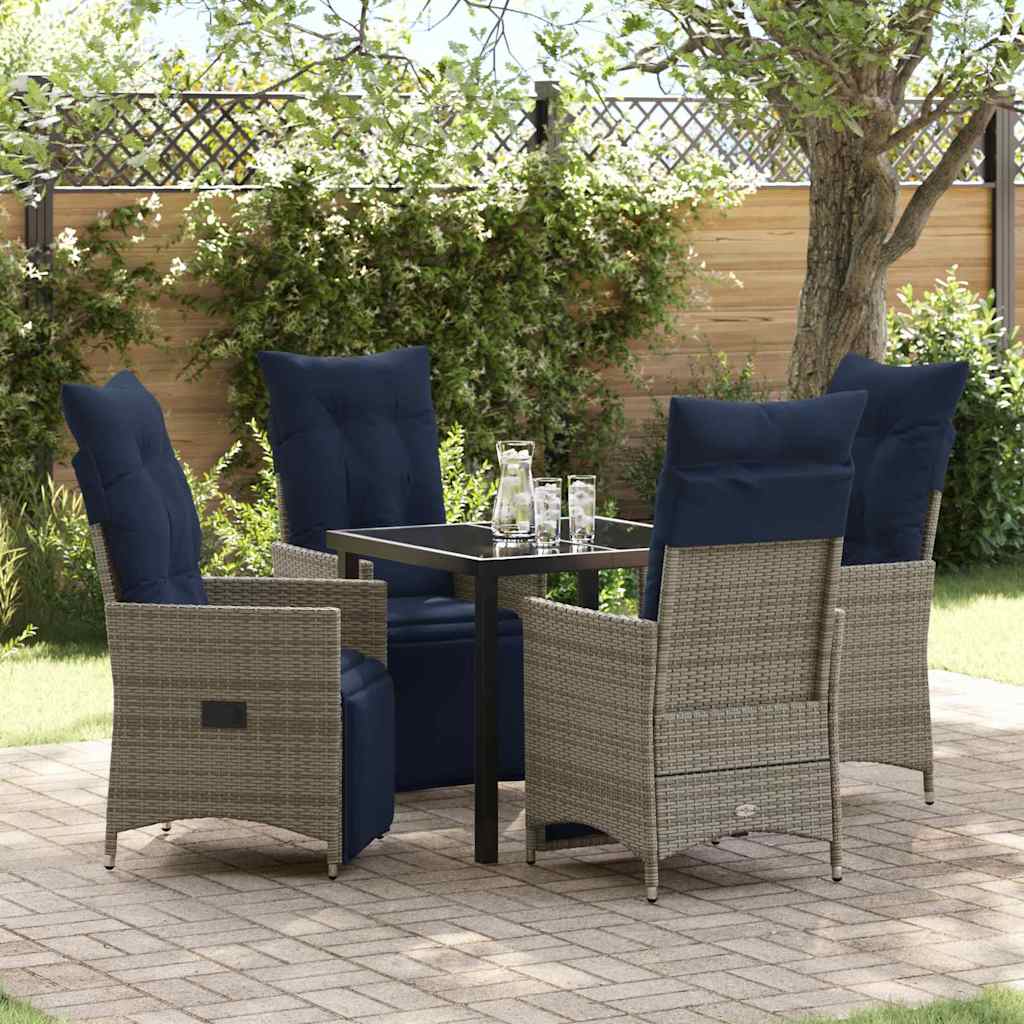 Bord- og stol sæt med pude 5 pcs Grå PE Rattan