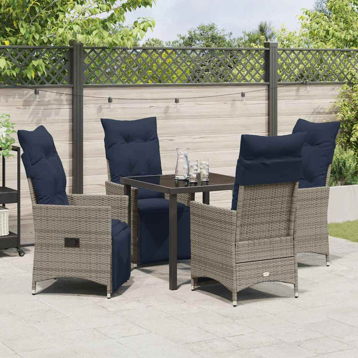 Bord- og stol sæt med pude 5 pcs Grå PE Rattan