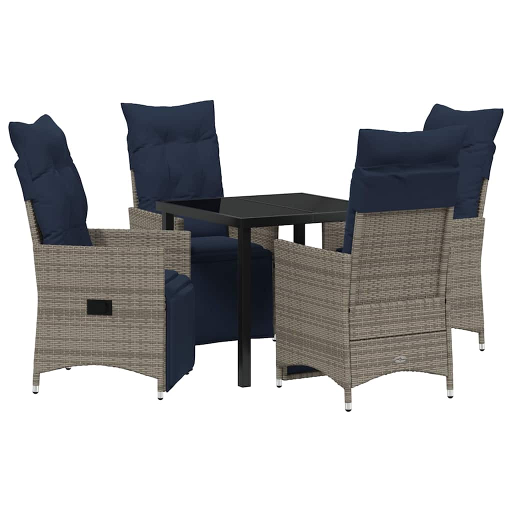 Bord- og stol sæt med pude 5 pcs Grå PE Rattan