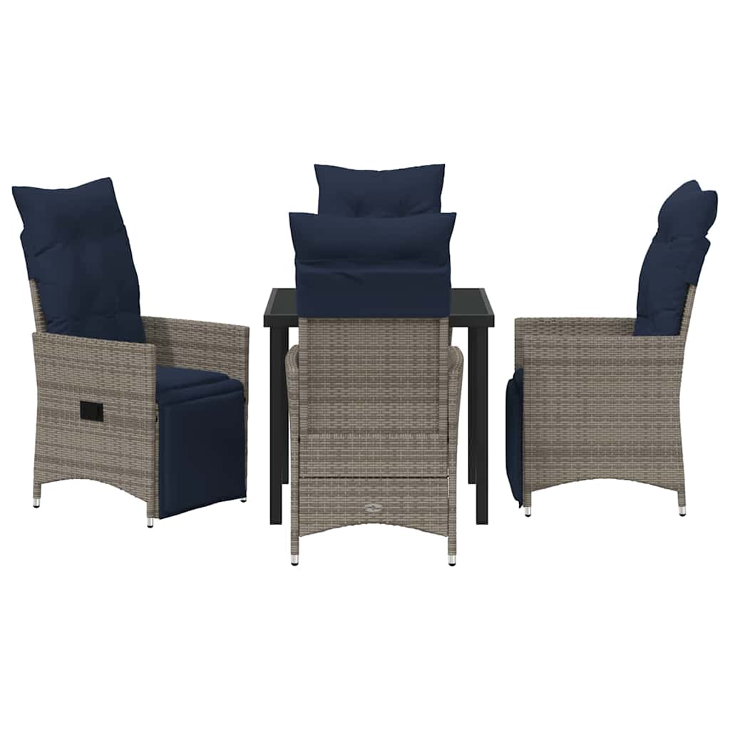 Bord- og stol sæt med pude 5 pcs Grå PE Rattan