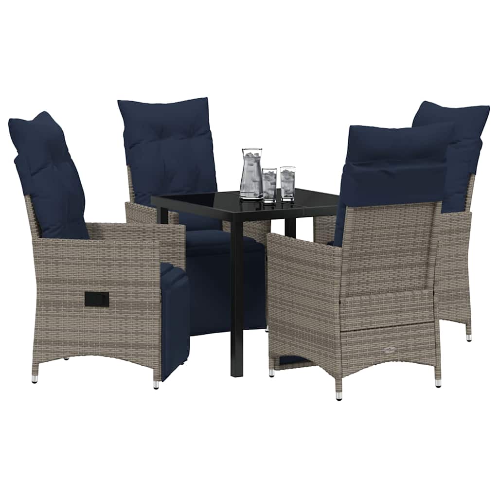 Bord- og stol sæt med pude 5 pcs Grå PE Rattan