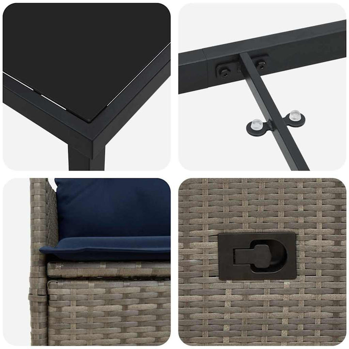 Bord- og stol sæt med pude 5 pcs Grå PE Rattan