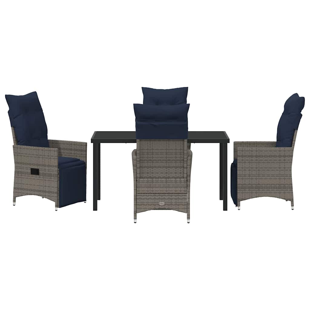 Bord- og stol sæt med pude 5 pcs Grå PE Rattan