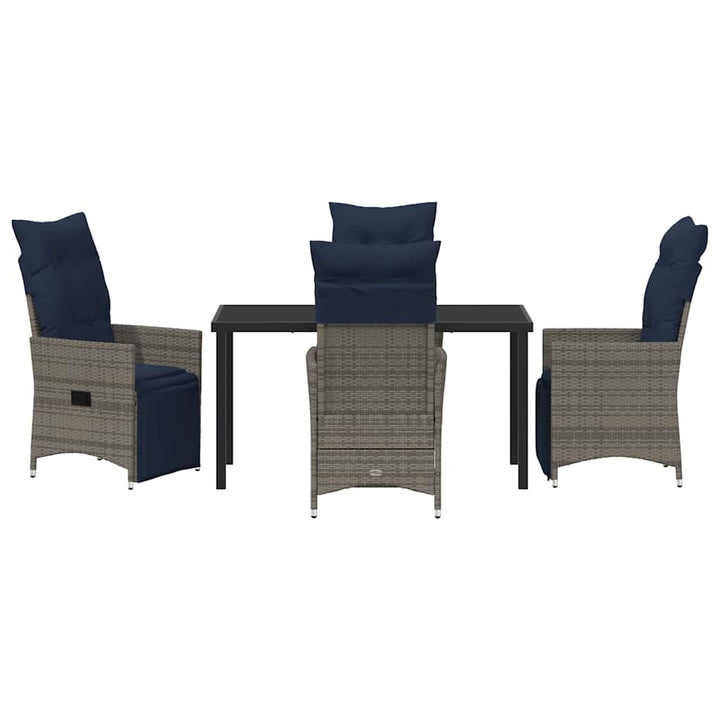 Bord- og stol sæt med pude 5 pcs Grå PE Rattan