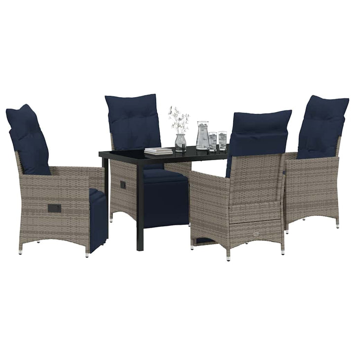 Bord- og stol sæt med pude 5 pcs Grå PE Rattan