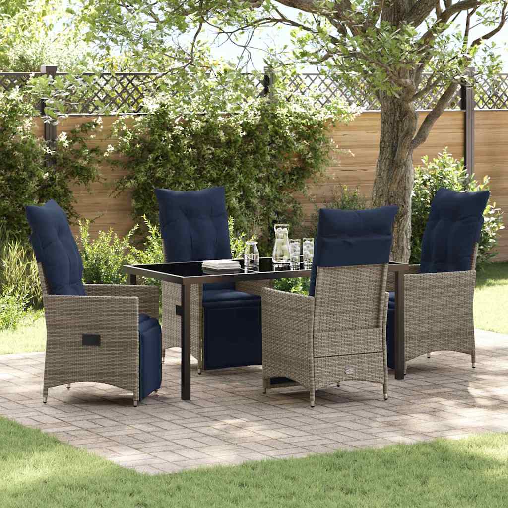 Bord- og stol sæt med pude 5 pcs Grå PE Rattan