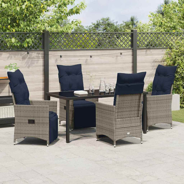 Bord- og stol sæt med pude 5 pcs Grå PE Rattan