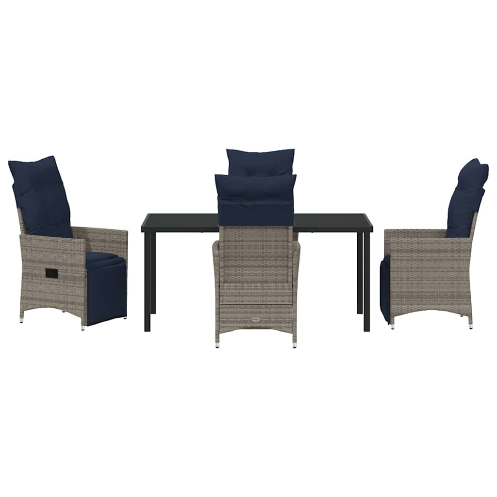 Bord- og stol sæt med pude 5 pcs Grå PE Rattan
