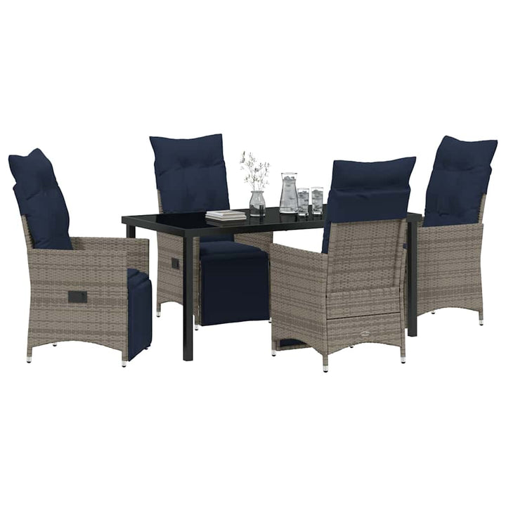 Bord- og stol sæt med pude 5 pcs Grå PE Rattan
