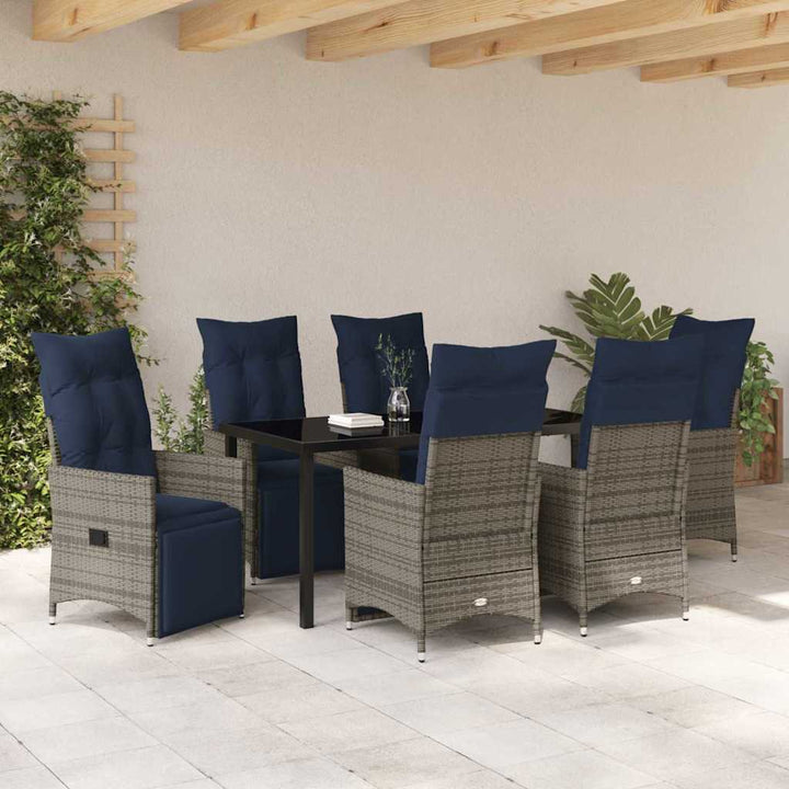 Bord- og stol sæt med pude 7 pcs Grå PE Rattan