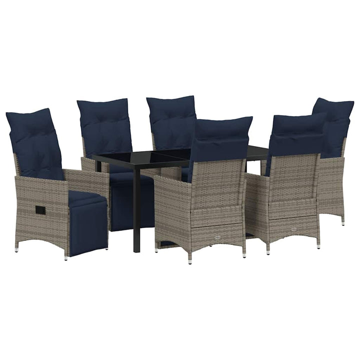 Bord- og stol sæt med pude 7 pcs Grå PE Rattan