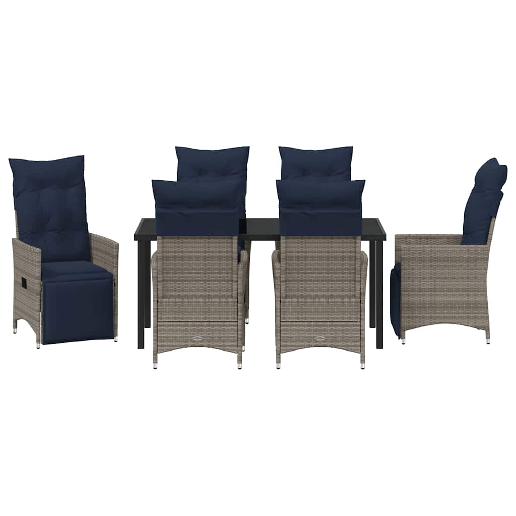Bord- og stol sæt med pude 7 pcs Grå PE Rattan
