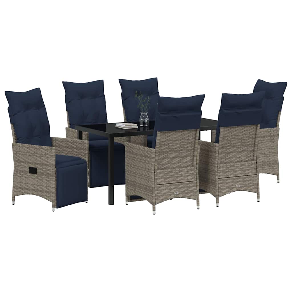Bord- og stol sæt med pude 7 pcs Grå PE Rattan