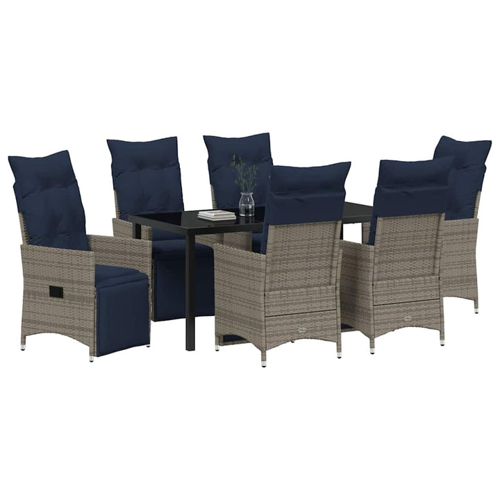 Bord- og stol sæt med pude 7 pcs Grå PE Rattan