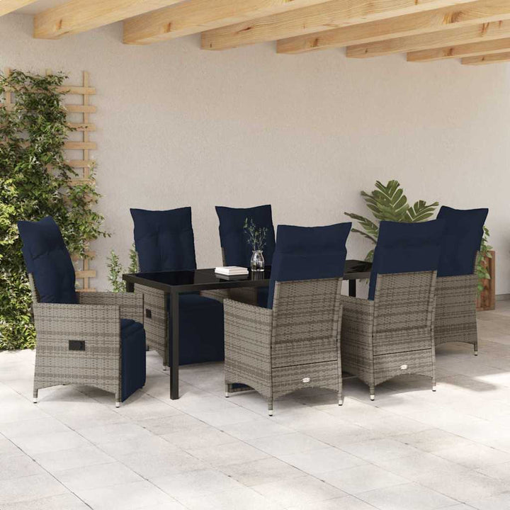 Bord- og stol sæt med pude 7 pcs Grå PE Rattan