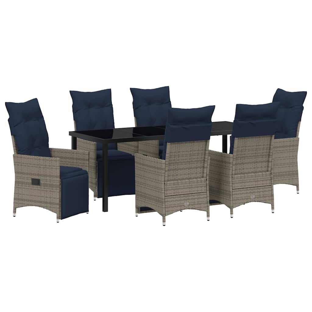 Bord- og stol sæt med pude 7 pcs Grå PE Rattan