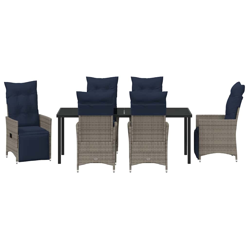 Bord- og stol sæt med pude 7 pcs Grå PE Rattan