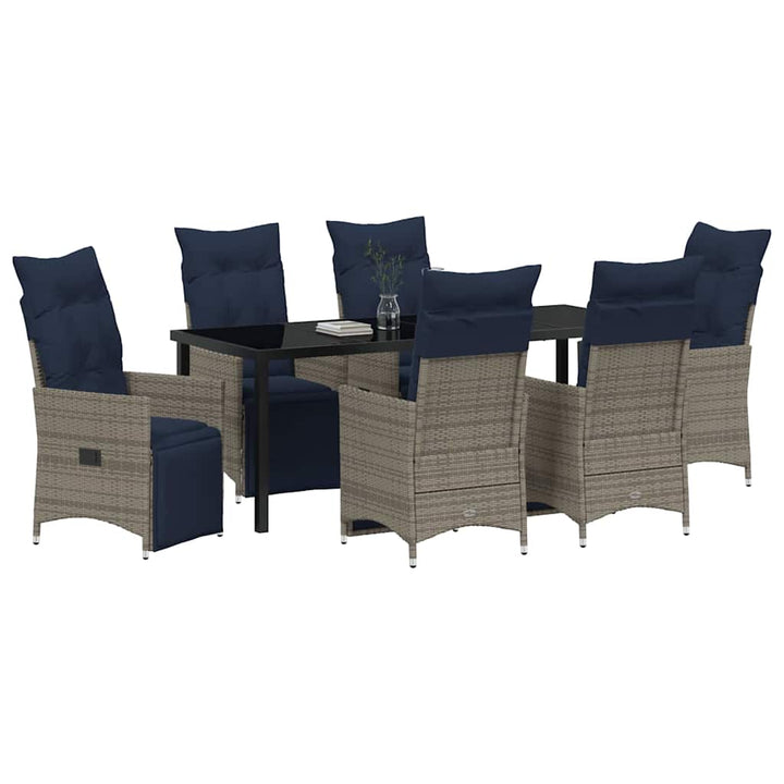 Bord- og stol sæt med pude 7 pcs Grå PE Rattan
