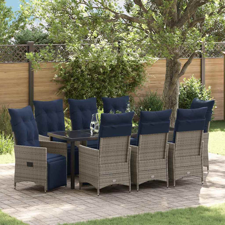 Bord- og stol sæt med pude 9 pcs Grå PE Rattan