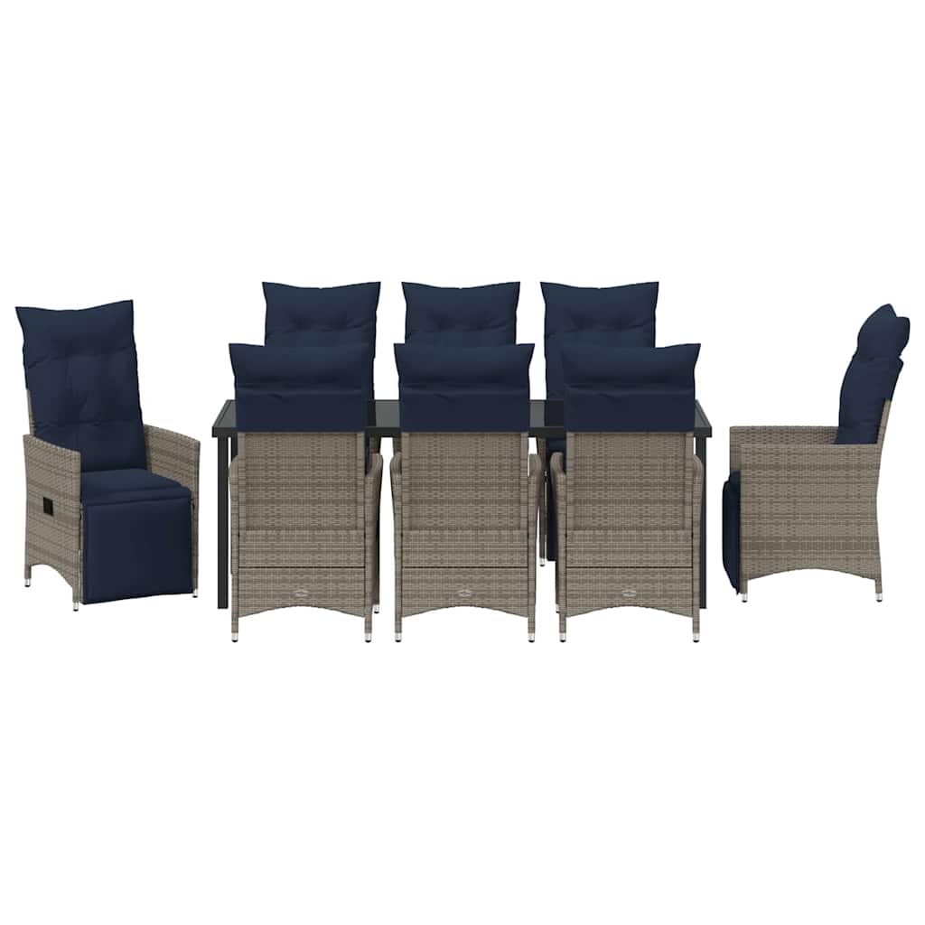 Bord- og stol sæt med pude 9 pcs Grå PE Rattan