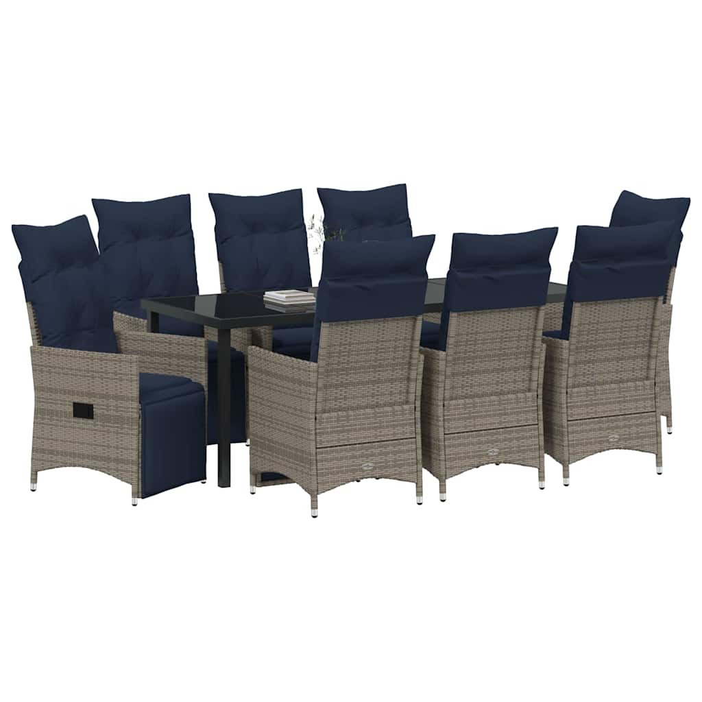 Bord- og stol sæt med pude 9 pcs Grå PE Rattan