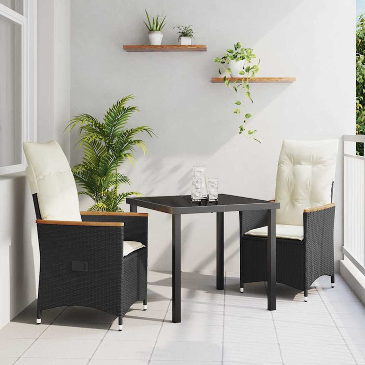 Have Spisebordssæt med pude 3 pcs Sort polyrattan