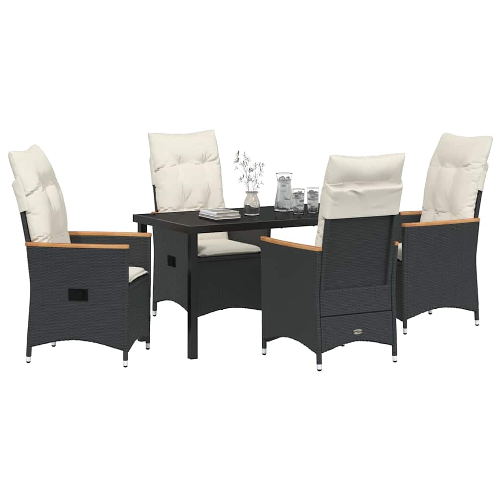Have Spisebordssæt med pude 5 pcs Sort polyrattan