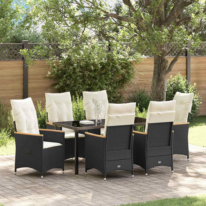 Have Spisebordssæt med pude 7 pcs Sort polyrattan