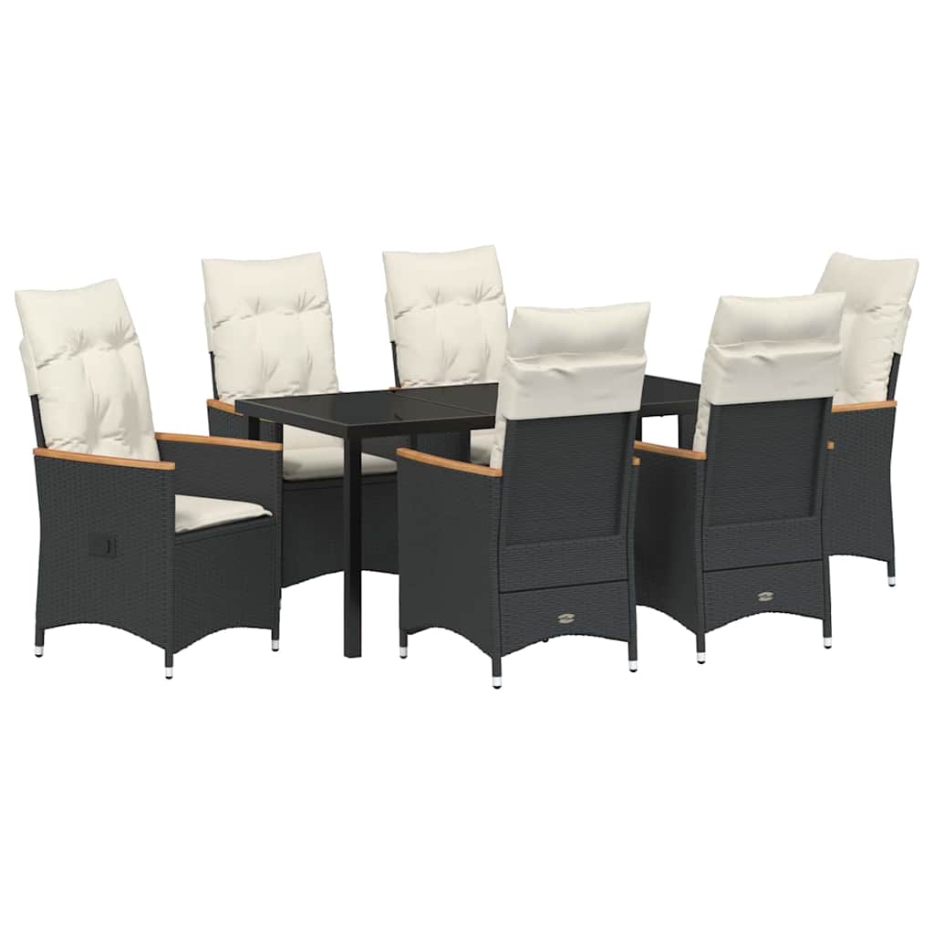 Have Spisebordssæt med pude 7 pcs Sort polyrattan