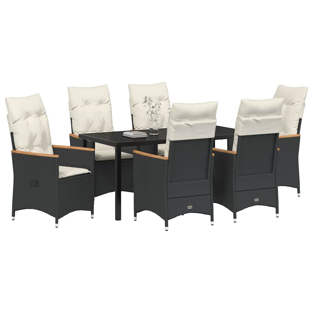 Have Spisebordssæt med pude 7 pcs Sort polyrattan