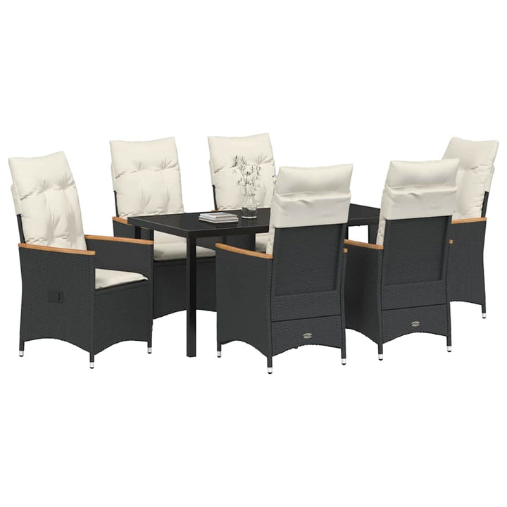 Have Spisebordssæt med pude 7 pcs Sort polyrattan