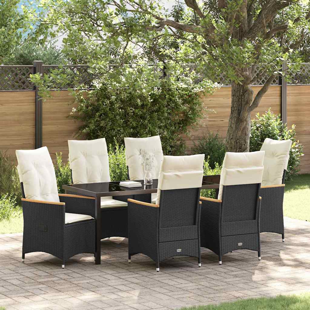 Have Spisebordssæt med pude 7 pcs Sort polyrattan