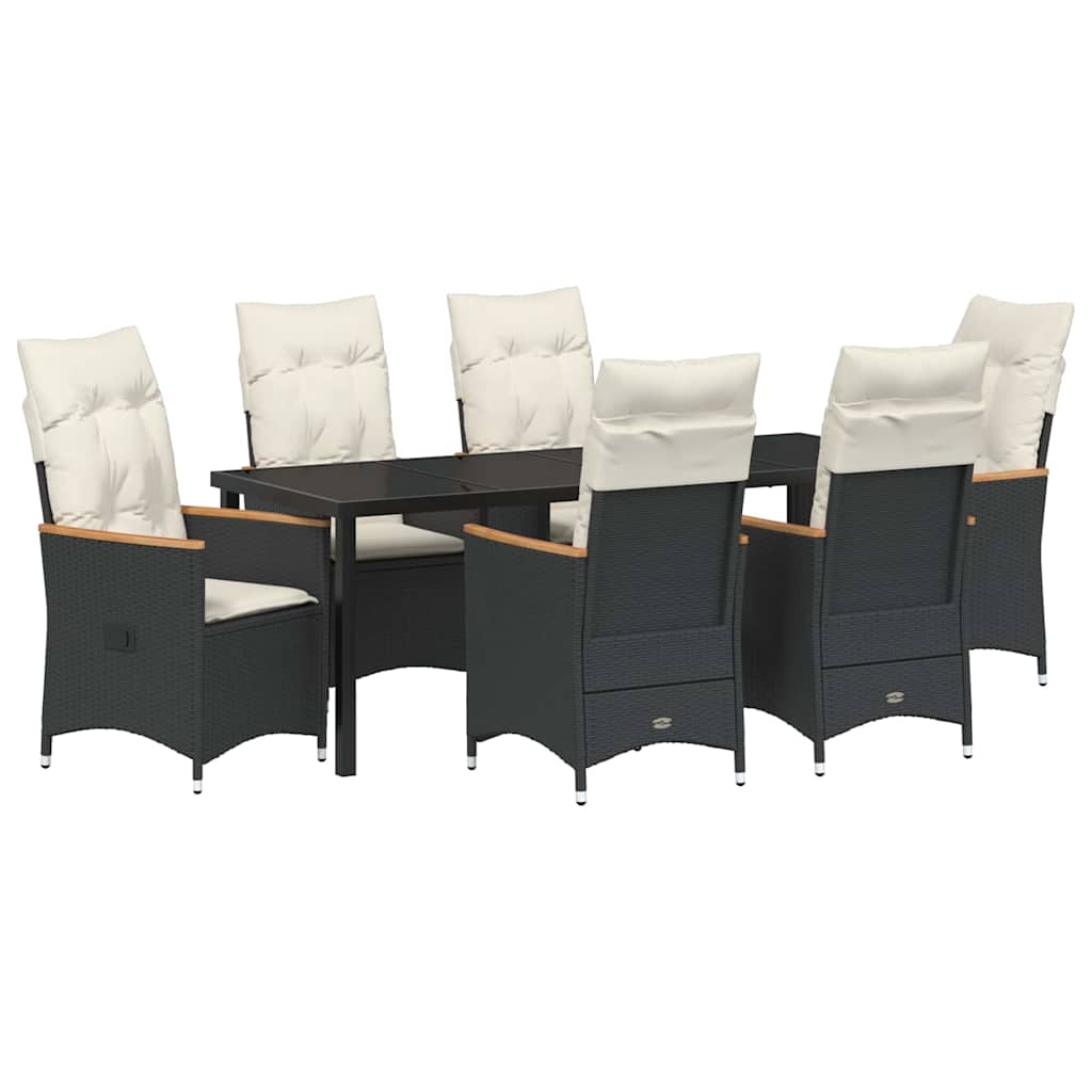 Have Spisebordssæt med pude 7 pcs Sort polyrattan